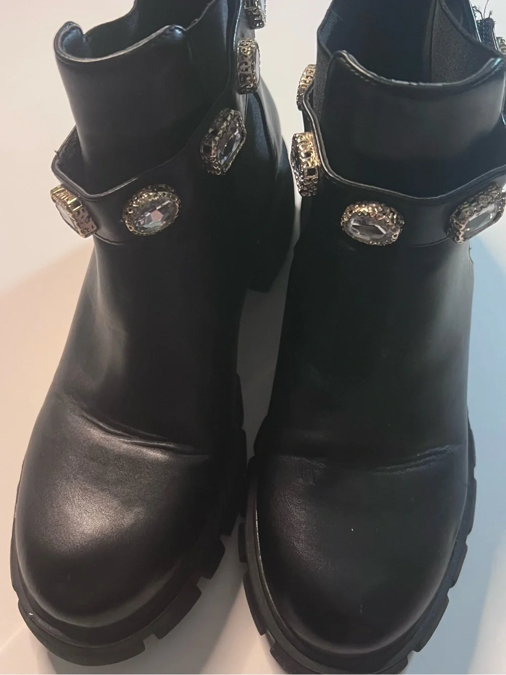 Madden Girl Black Chunky Chelsea Booties with Crystal Strap